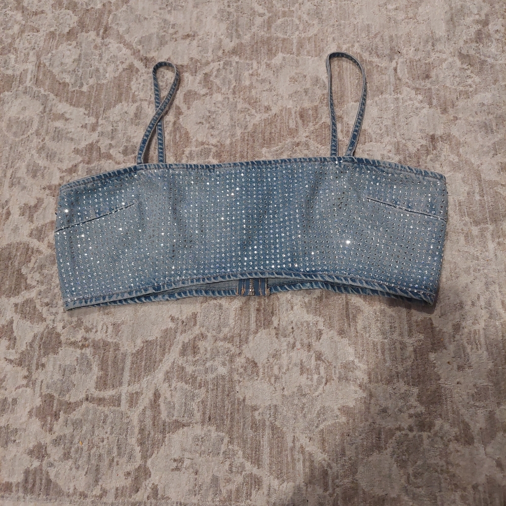 Zara Light Blue Denim Sparkle Top